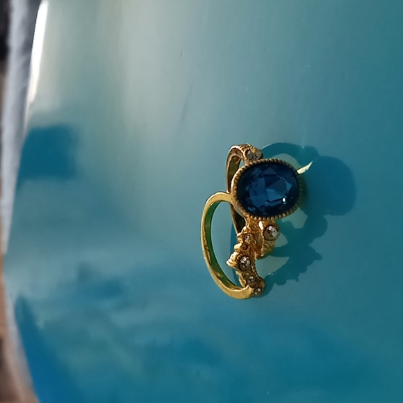 2pcs Gold Tone aqua colored ring - Picture 5 of 7